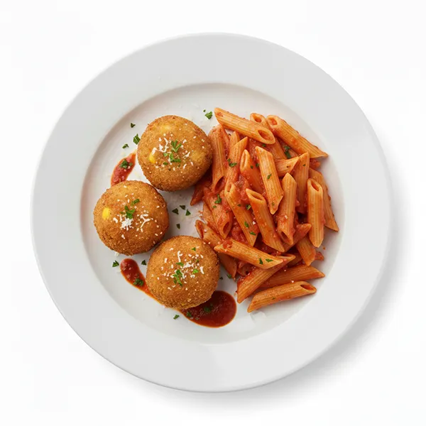 Cheese And Corn Arancini With Marinara Pasta